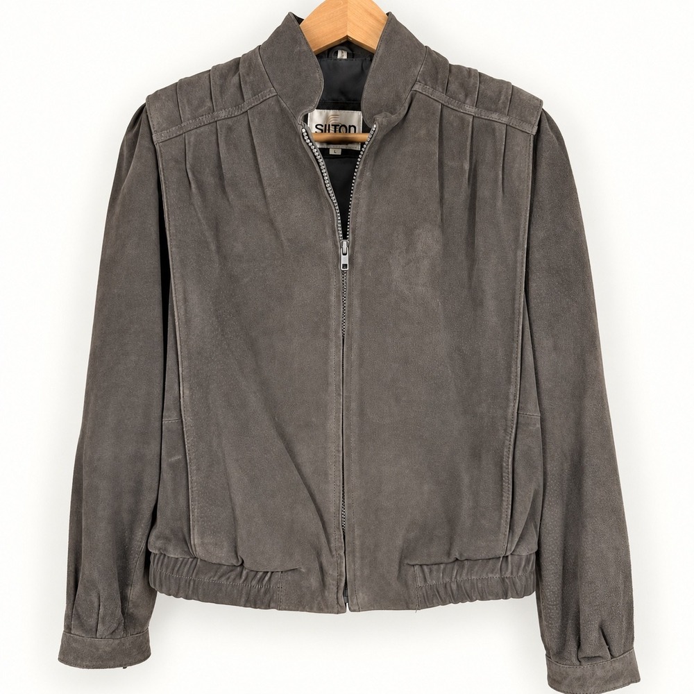 Vintage 80s 80s Silton California 6 Bomber Jacket Suede Leather Pleated Shoulder